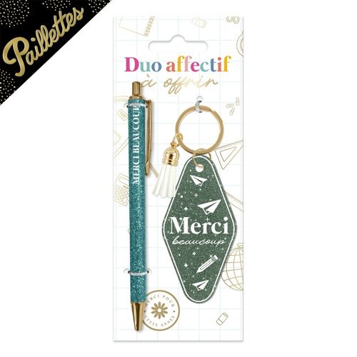 STYLO PORTE-CLEFS MOTEL PAILLETTES MERCI VERT