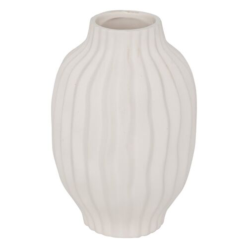 VASE CÉRAMIQUE STRIÉ FERNAN 22CM BLANC MAT