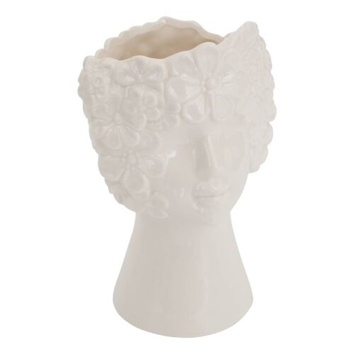 VASE CÉRAMIQUE VISAGE FÉMININ ANTIQUE 21CM BLANC