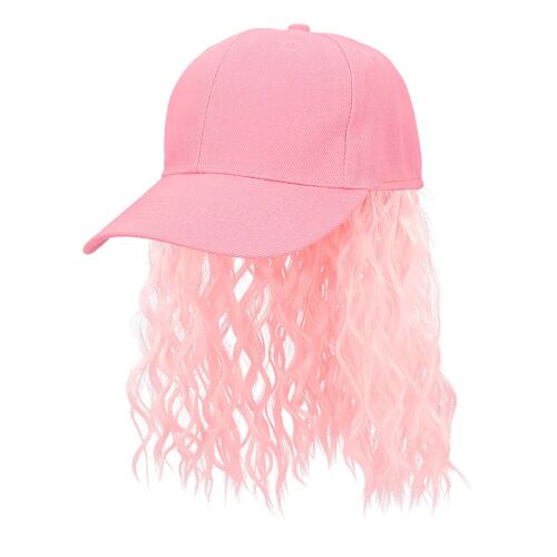 Casquette Perruque Cheveux Longs Rose Adulte