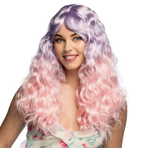 Perruque Chevelure Long Ondulé Rose Violet Femme