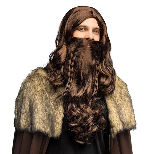 Perruque Barbe Marron Viking Guerrier Homme