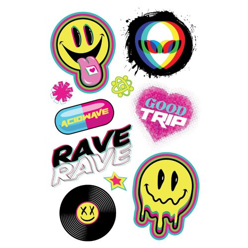 Tatouages Éphémères Acid Rave Fluo Année 90