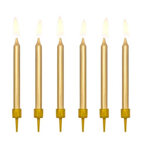 6 BOUGIES CIRE LISSE ANNIVERSAIRE 6CM OR MÉTAL