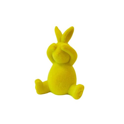 LAPIN DÉCORATIF RÉSINE VELOURS 10X8X6CM JAUNE