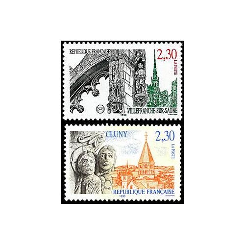 France 1990, Très Beaux Timbres Neufs** Luxe Yvert 2647, Congrès Des Sociétés Philatéliques À Villefranche Sur Saone Et 2657 Vue De L'abbaye De Cluny.