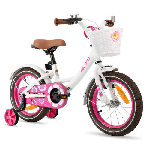 Hiland Vélo Enfant Pour Tout-Petits Et Enfants De 3 À 5 Ans, 14 Pouces Pour Garçons Et Filles Avec Roulettes, Panier, Sonnette Et Porte-Bagages Arrière - Blanc
