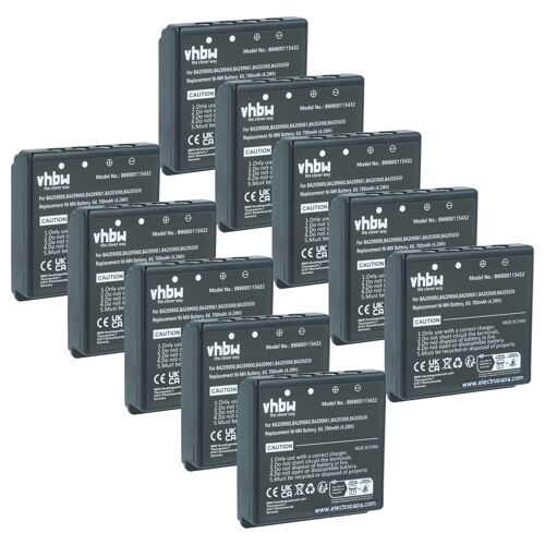 vhbw 10x Batterie remplacement pour HBC BA206000, BA203000, BA205030, 005-01-00615 pour opérateur télécommande industrielle (700mAh, 6V, NiMH) - Noir