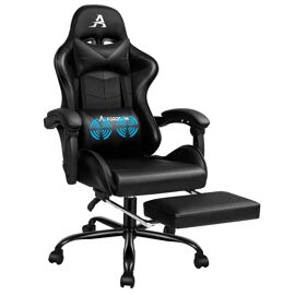 ALFORDSON Chaise de jeu de course, inclinable et réglable en hauteur, chaise de bureau de jeu ergonomique, repose-pieds rembourré, capacité de 180 kg, Noir