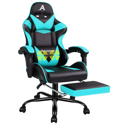ALFORDSON Chaise de jeu de course, inclinable et réglable en hauteur, chaise de bureau de jeu ergonomique, repose-pieds rembourré, capacité de 180 kg, Cyan