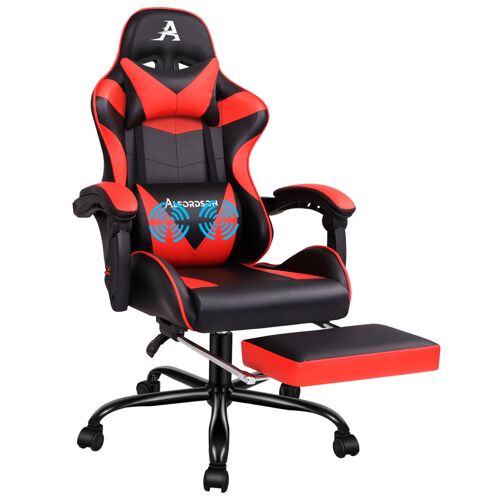 ALFORDSON Chaise de jeu de course, inclinable et réglable en hauteur, chaise de bureau de jeu ergonomique, repose-pieds rembourré, capacité de 180 kg, Rouge