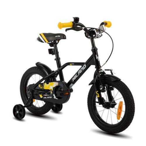 Hiland Vélo Enfant 14 Pouces Pour Garçons De 3 À 10 Ans, Avec Roulettes, Frein À Main Et Frein À Rétropédalage - Noir Et Orange