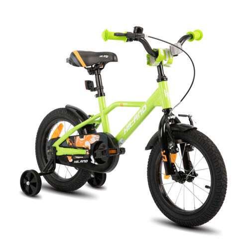 Hiland Vélo Enfant 16 Pouces Pour Garçons De 4 À 7 Ans, Avec Roulettes, Frein À Main Et Frein À Rétropédalage - Vert