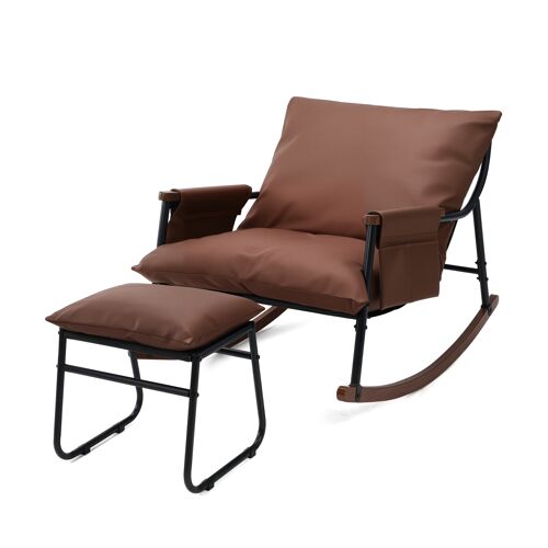 Fauteuil à Bascule, Fauteuil Lounge Adulte avec Repose-Pieds, Fauteuil Nordique en Tissu, Accoudoirs en Bois Massif, pour Salon, Balcon, Chambre, Jardin, Poche latérale, Tissu Technique
