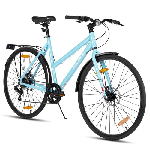 Hiland Vélo De Course 28 Pouces Aluminium, 7 Vitesses, Vélo De Ville Avec Freins À Disque, Roues 700c, Confortable Pour Hommes Et Femmes - Bleu, L