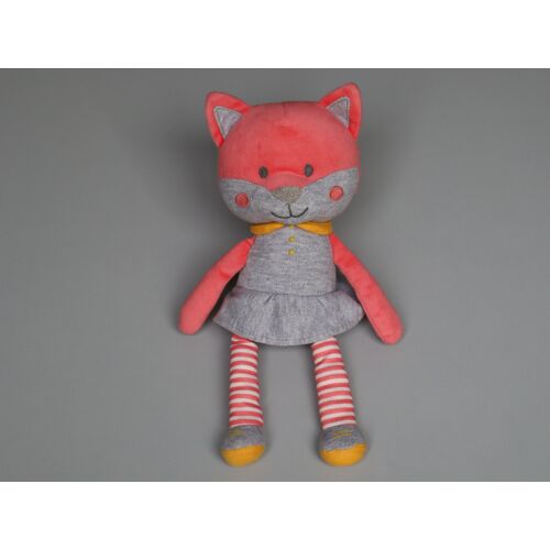 Doudou renard Obaïbi rose robe gris jaune grelot