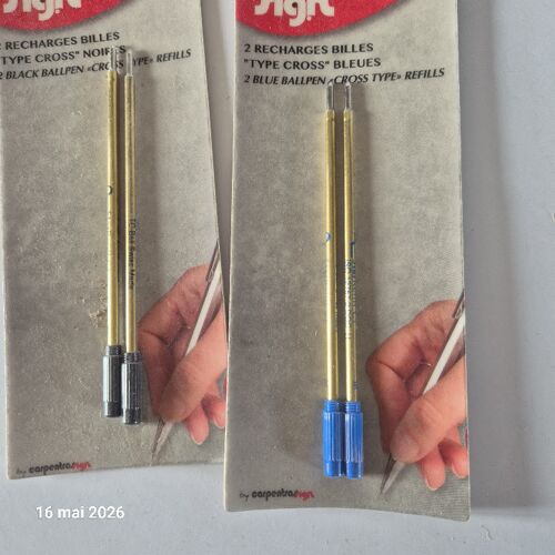Recharge Pour Stylo À Bille Type Cross Bleu Et Noir - Medium - Lot De Quatre