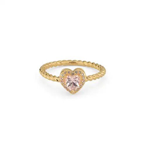 Bague Femme 24kae 12469y En Argent Doré - C?Ur Rose Central Et Halo Scintillant
