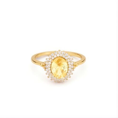 Bague Femme 24kae 124172y En Argent Doré - Solitaire Ovale Jaune Et Halo De Cristaux
