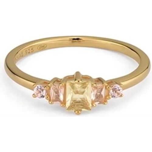 Bague Femme 24kae 12467y En Argent Doré - Composition De Pierres Jaunes Et Pêche