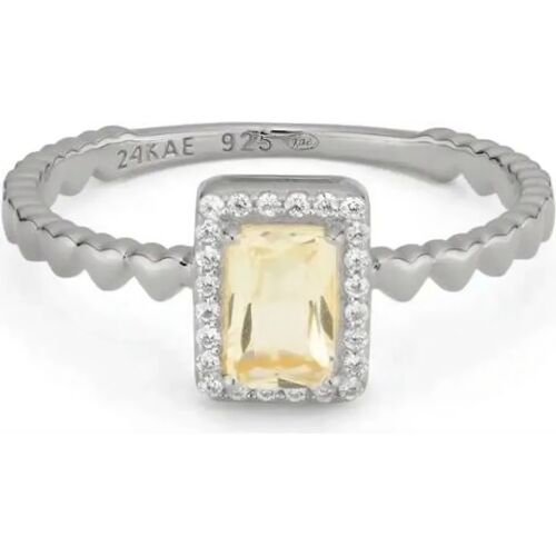Bague Femme 24kae 12475y En Argent Doré - Cristal Rectangulaire Vert Et Halo De Cristaux