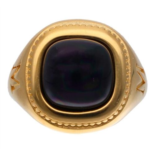 Bague Sceau Femme Majorica 17217.07.1.915.010.1 En Argent Doré - Perle Mabe Noire