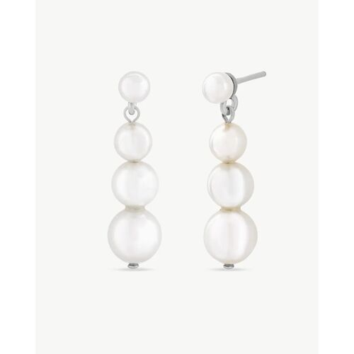Boucles D'oreilles Femme Majorica Petit En Argent - Pendants Cascade De 4 Perles Blanches