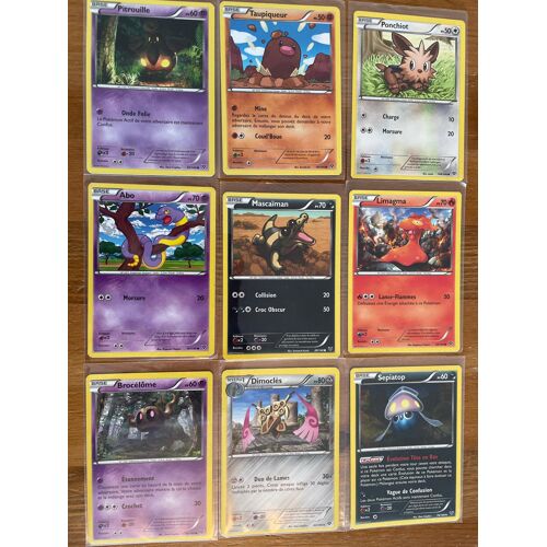 Lot 9 Cartes Pokémon Série Xy - Ponchiot - Pitrouille - Taupiqueur - Abo - Limagma - Mascaiman - Dimoclès - Brocélôme - Sepiatop