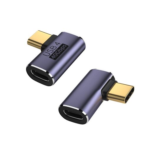 Adaptateur USB-C Femelle vers USB-C Mâle Coudé à 90 Degrés - Lot de 2, Transfert 40Gbps