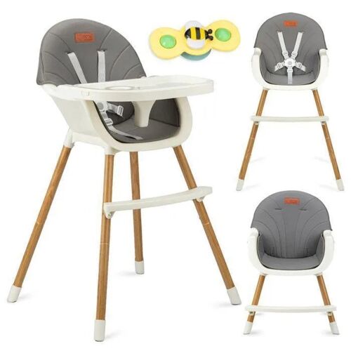Momi Reki - Chaise Haute Bébé Évolutive - 2 Positions De Siège - Plateau Double Lavable Lave-Vaisselle - 6-36m / 20 Kg - Gris