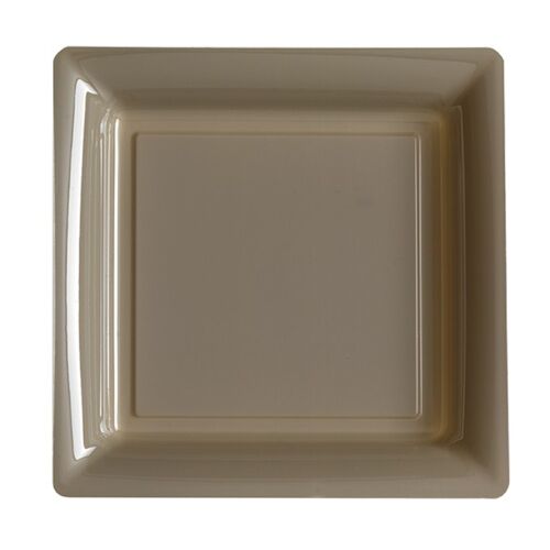 12 Assiettes Plates Carrées Réutilisables 24cm Taupe