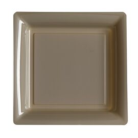 12 Assiettes Plates Carrées Réutilisables 24cm Taupe