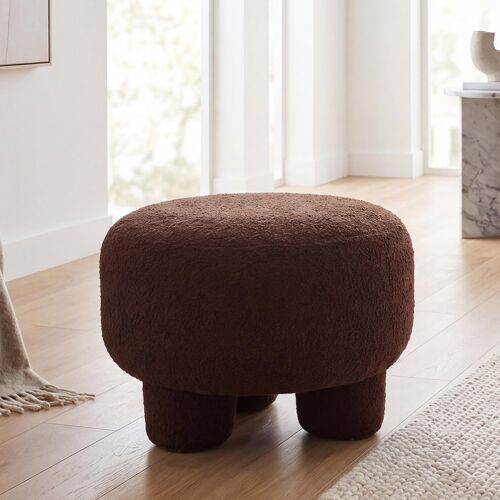 Pouf HWC-Q49, pouf ottoman rembourré, tissu bouclé (200 g/m²) 55 cm   marron foncé