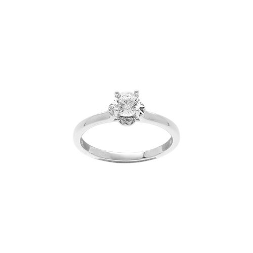 Bague Argent Rhodié Solitaire Oxyde Blanc Serti