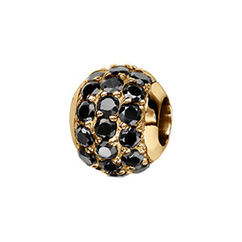 Thabora Charms Coulissant Vermeil Boule 3 Rangs Pierres Noires Sertis
