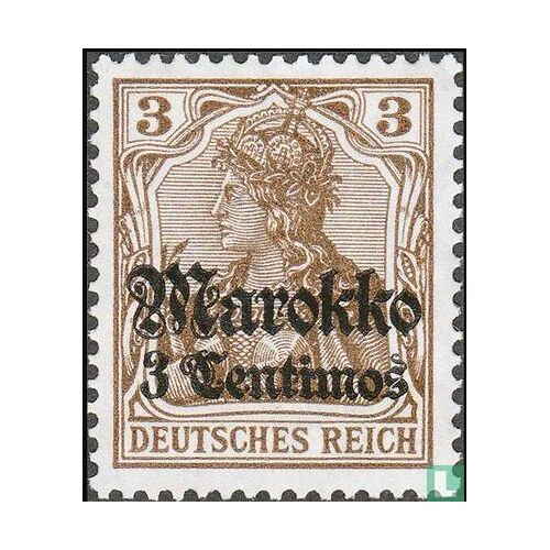 Allemagne, Bureaux Commerciaux Au Maroc Espagnol 1905, Très Beau Timbre Neuf** Luxe Type Germania 3pf. Brun Surchargé "Marocco 3 Centimos", Beau Filigrane Doubles Losanges..