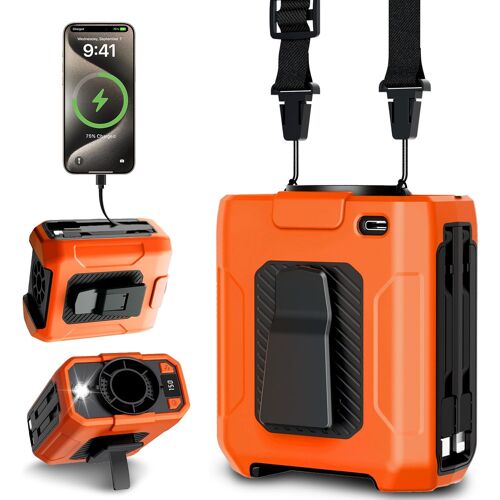 Ventilateur a Pince pour la Taille avec 5 Vitesses,Ventilateur Ceinture Rechargeable 10000mAh,Power Bank,eclairage LED,Portable Ventilateur pour Travail en Plein Air,Peche,Randonnee