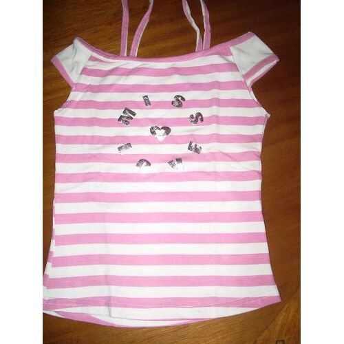 T-Shirt Miss Love Rayé Blanc/Rose Taille 4 Ans