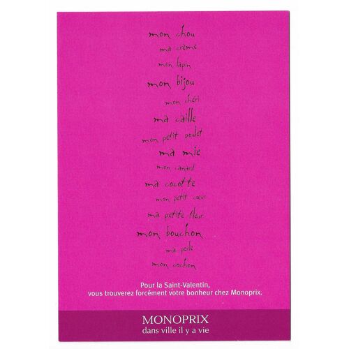 Carte Postale Monoprix , Dans La Ville Il Y A Vie , Pour La Saint-Valentin , Vous Trouverez Forcément Votre Bonheur Chez Monoprix