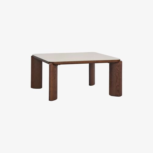 Table basse carrée 80x80 cm en verre trempé et MDF Nilea Tapioca Beige