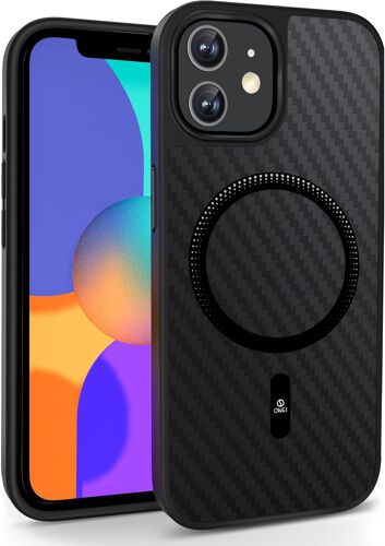 KALANKA-Coque Magnétique pour iPhone 11, Compatible avec MagSafe, Texture Fibre Carbone, Protection Militaire Contre Les Chutes, Etui Robuste Antichoc Résistant aux Rayures Housse Case, Noir