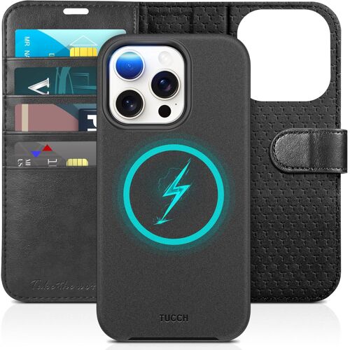 KALANKA-Etui pour iPhone 15 Pro 5G, Coque 2-en-1 Détachable Chargement Sans Fil Portefeuille Fentes Cartes Anti-choc [Blocage RFID] Simili Cuir Béquille Protection pour iPhone 15 Pro (6,1"", 2023) - N
