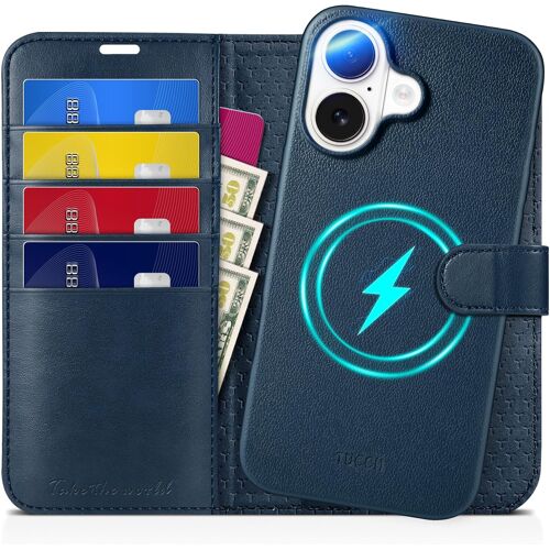 KALANKA-Etui pour iPhone 16 5G, Coque Amovible 2 en 1 Chargement sans Fil Induction Portefeuille TPU Anti-Choc [RFID Blocage] Simili Cuir Béquille Protection Robuste pour iPhone 16 (6,1"",) - Tout Ble