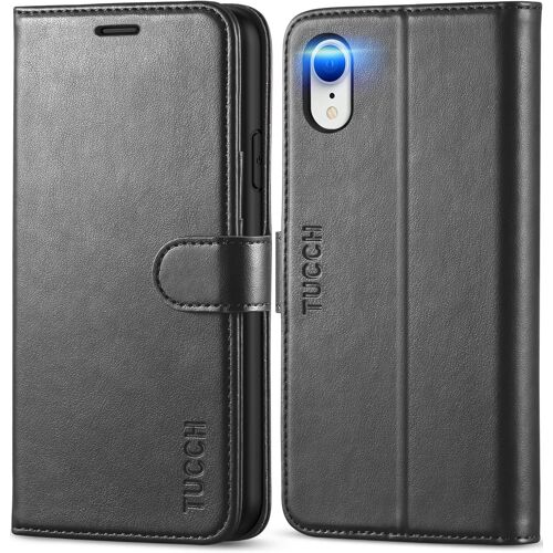 KALANKA-Coque pour iPhone XR, Etui Portefeuille iPhone XR, Coque TPU [RFID Blocage] Fentes Cartes Fermeture Aimantée, Etui en Cuir Synthétique Fonction Stand pour iPhone XR (6,1 Pouces, 2018) - Noir