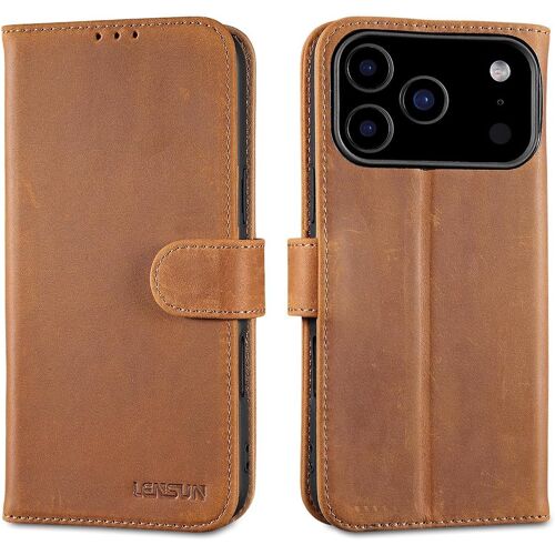 KALANKA-Coque pour iPhone 17 Pro Max, Étui Cuir Véritable Portefeuille Housse [RFID Blocage] avec Rangements Cartes et Fermoir Magnétique pour Apple iPhone 17 Pro Max - Brun Rétro