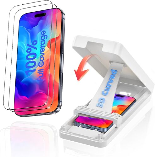 KALANKA-pour Verre Trempé iPhone 17 [6,3''], Courbure 3D à chaud Couverture Complète, Dureté 9H, Aux rayures&Aux chutes Résistant, Ultra-HD, avec kit d'installation sans bulles, 2 Pièces