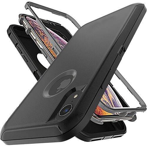 KALANKA-Coque pour iPhone XR avec Protection d¿écran intégrée Couverture Durable à 3 Couches Anti-Chute/Anti-Choc Armure Protection pour Apple iPhone XR 6.1 inch-Black/Grey