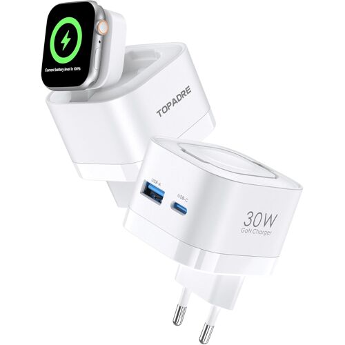 KALANKA-Chargeur 3-en-1 pour Apple Watch, 30W, USB-C, PD 3.0, Charge Rapide pour Apple Watch 11/10/9/8/7/Ultra/SE, câble de Charge USB-C pour iPhone 17/16/15 Pro Max, iPad Air/Pro, AirPods, Blanc