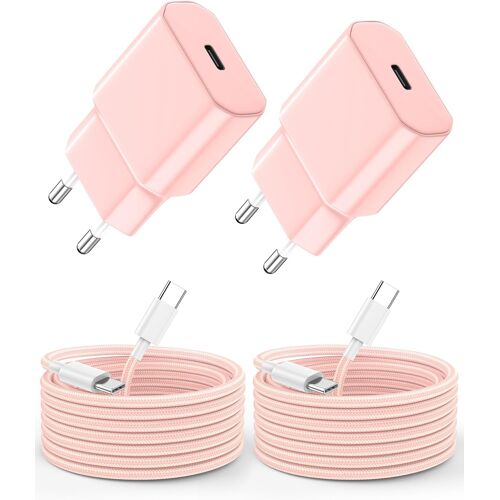 KALANKA-2Pack Chargeur Rapide pour iPhone, 20W Chargeur USB C Rapide avec 2m Câble USB C, PD 3.0 Type C Prise Alimentation Adaptateur pour iPhone 17/17 Air/16/15/Pro Max/Plus, Pad Pro/Air - Rose+Rose