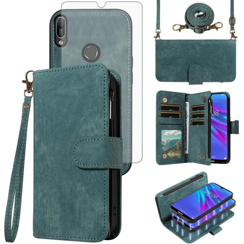 KALANKA-Coque de téléphone pour Huawei Y6 2019/Y6 Prime 2019/Y6s/Honor Play 8A/Honor8A, fermeture éclair, fermeture magnétique, amovible avec protection d'écran en verre trempé, bandoulière, emplacem